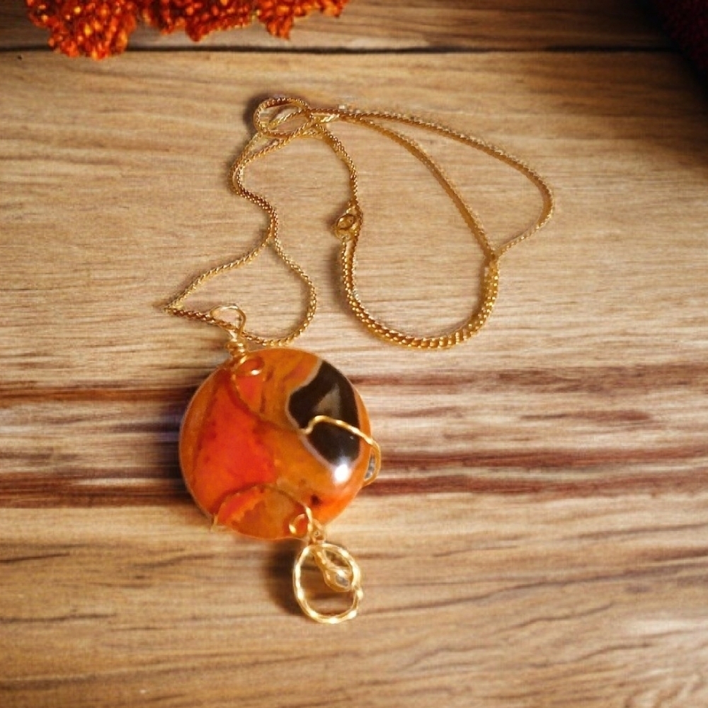 Orange Agate Wire Wrapped healing Pendant HandcraftedUnleash your inner fashio